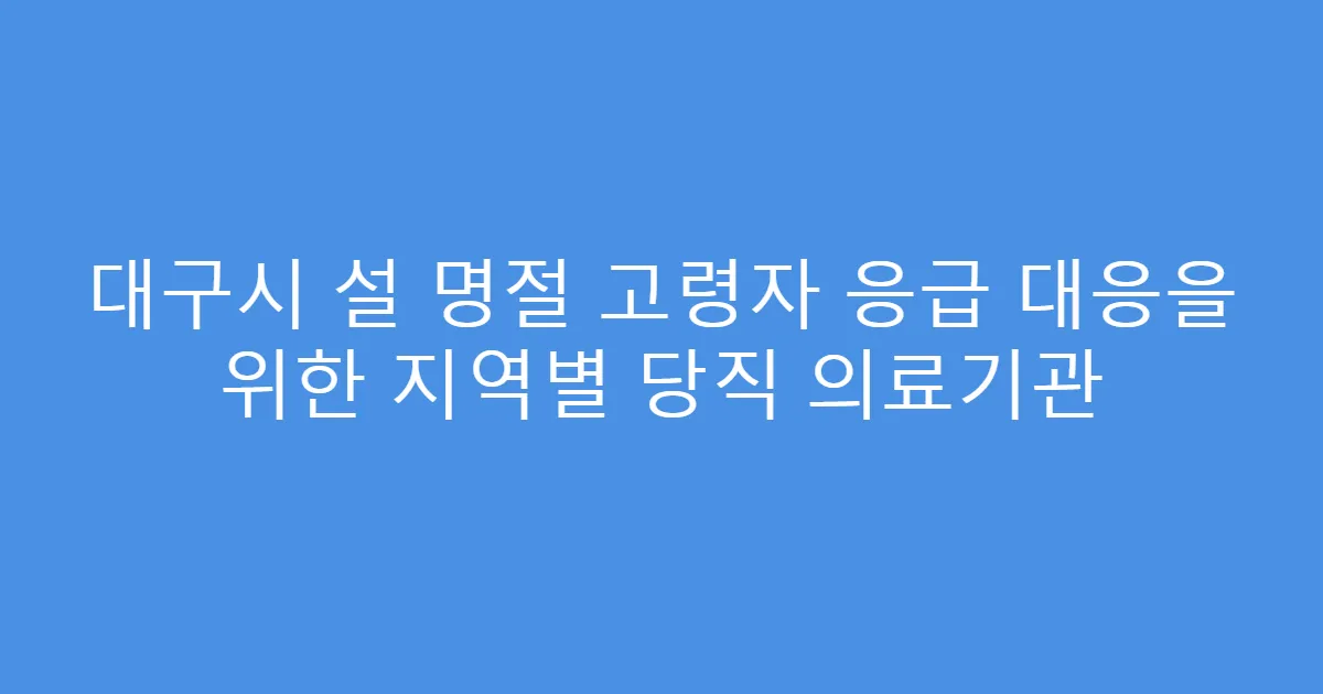 대구시 설 명절 고령자 응급 대응을 위한 지역별 당직 의료기관