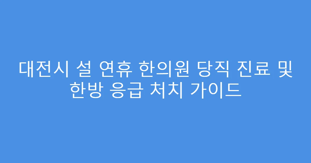 대전시 설 연휴 한의원 당직 진료 및 한방 응급 처치 가이드