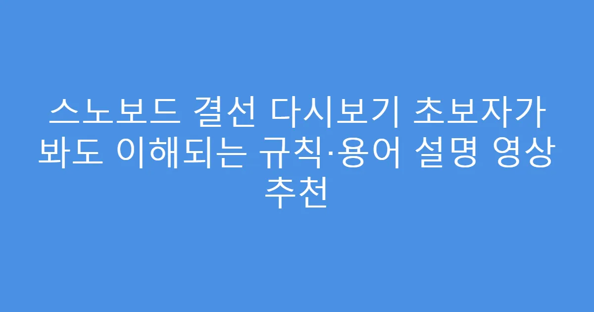 스노보드 결선 다시보기 초보자가 봐도 이해되는 규칙·용어 설명 영상 추천