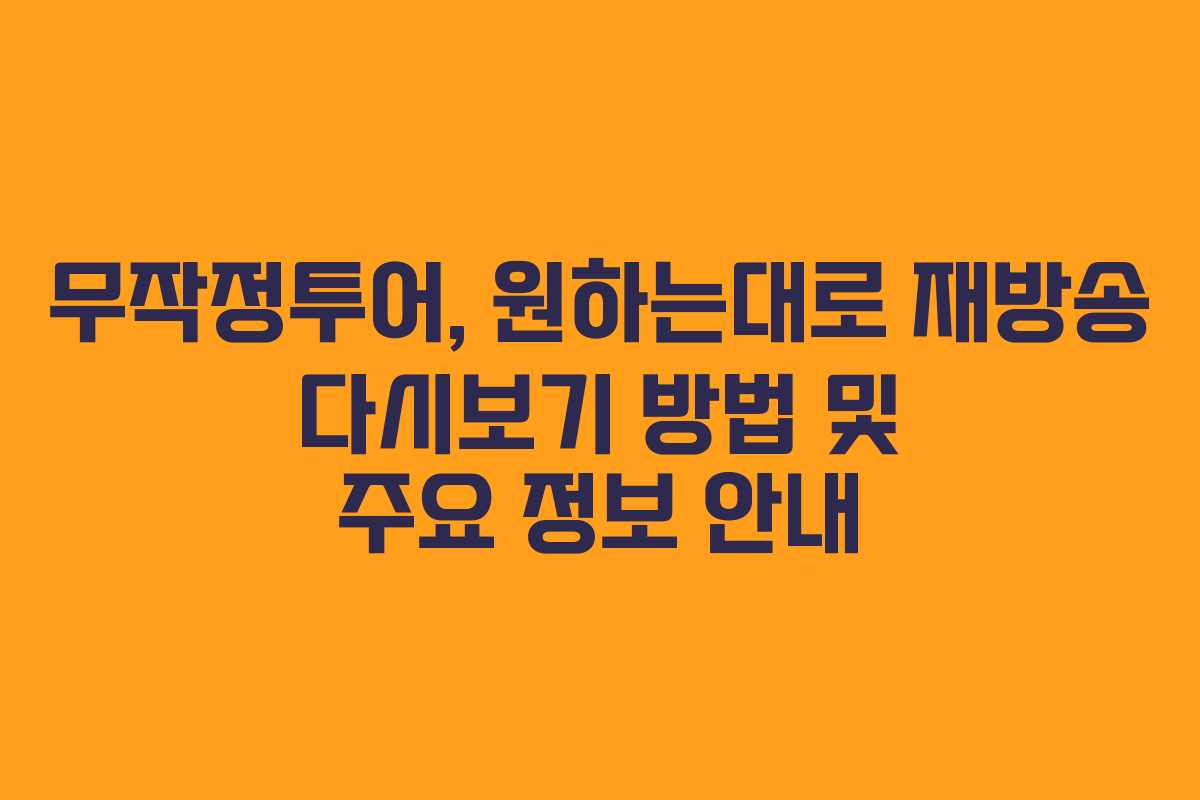 무작정투어, 원하는대로 재방송 다시보기 방법 및 주요 정보 안내