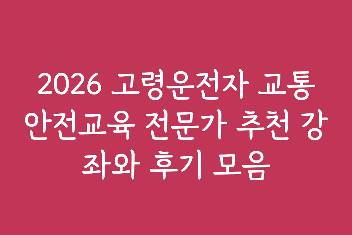 2026 고령운전자 교통안전교육 전문가 추천 강좌와 후기 모음