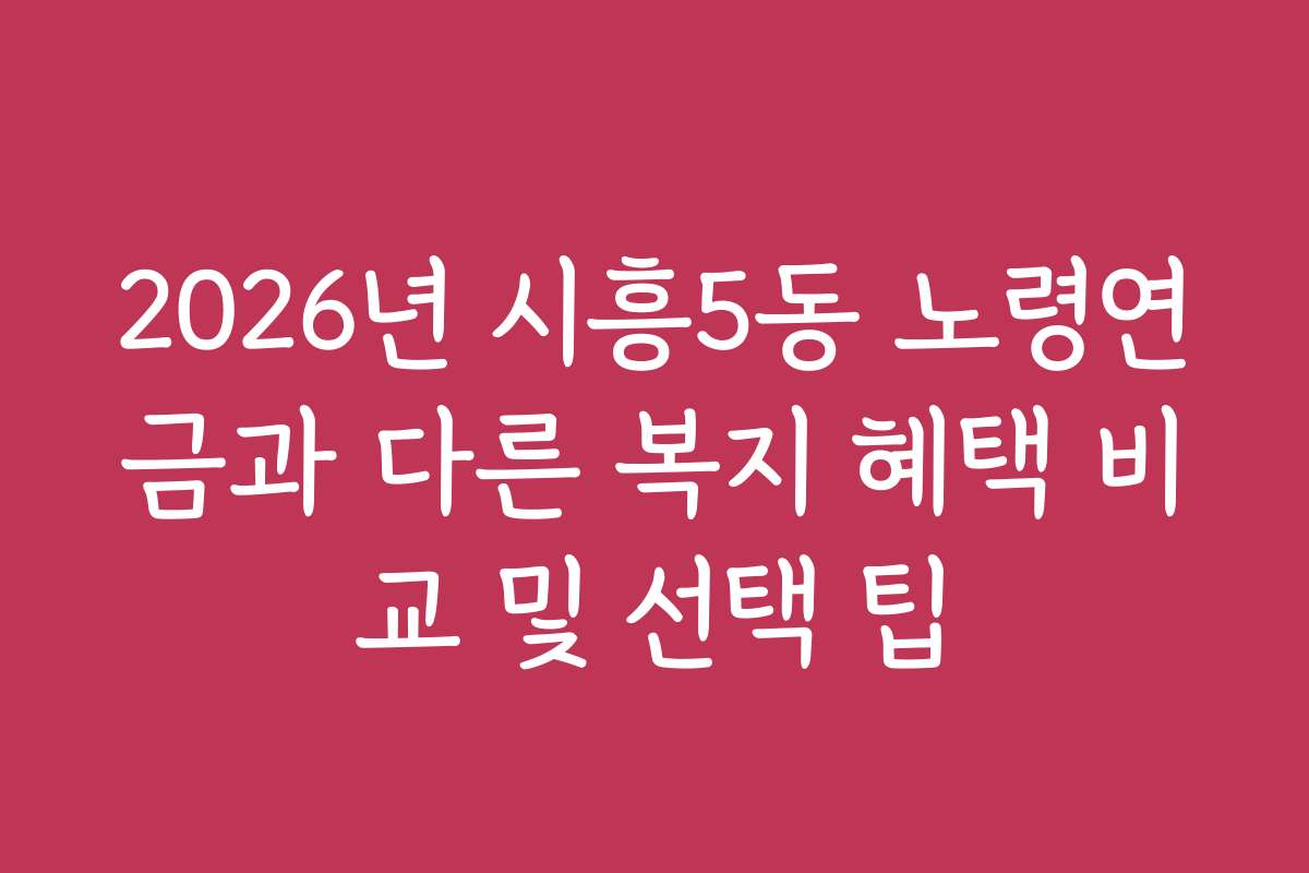 2026년 시흥5동 노령연금과 다른 복지 혜택 비교 및 선택 팁