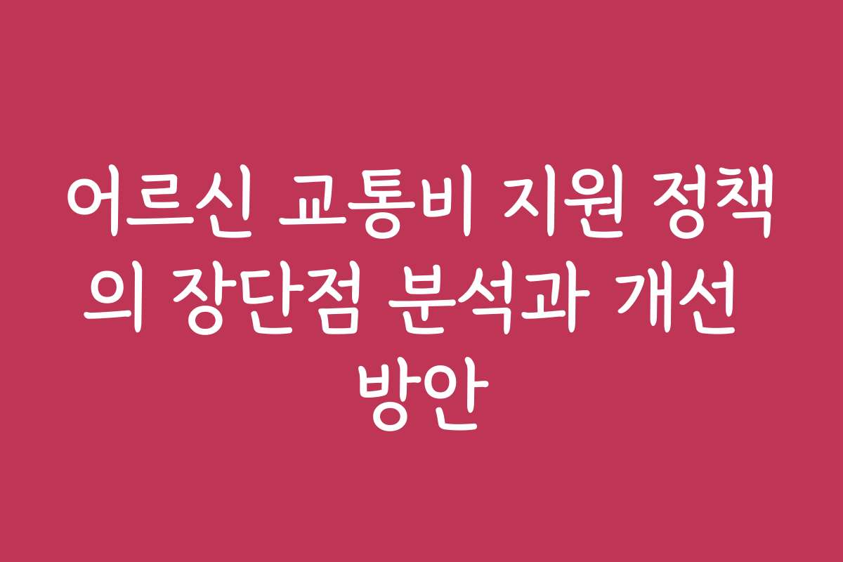 어르신 교통비 지원 정책의 장단점 분석과 개선 방안