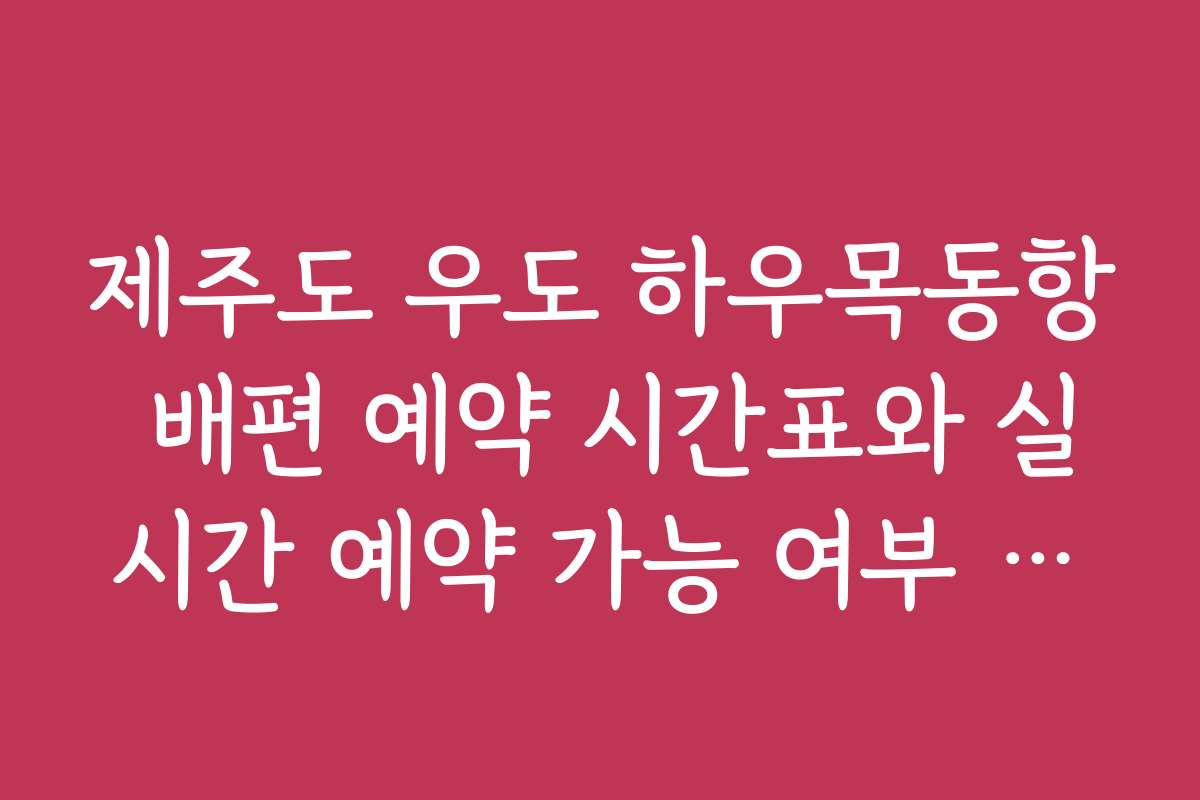 제주도 우도 하우목동항 배편 예약 시간표와 실시간 예약 가능 여부 확인 방법