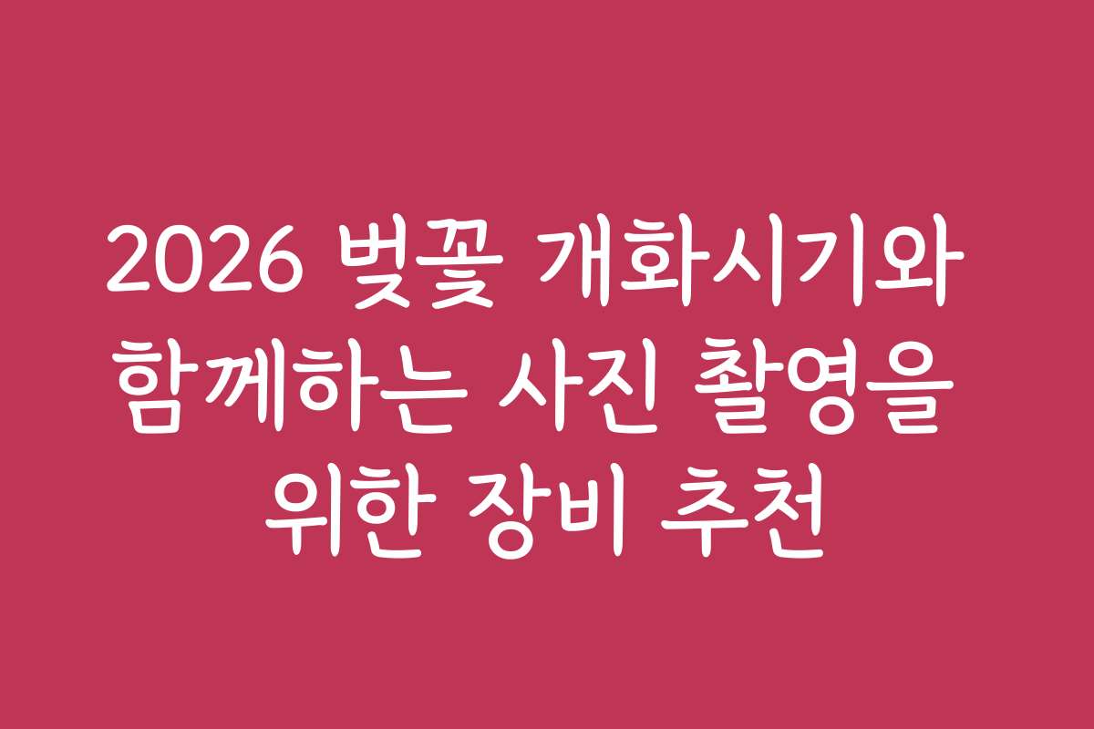 2026 벚꽃 개화시기와 함께하는 사진 촬영을 위한 장비 추천
