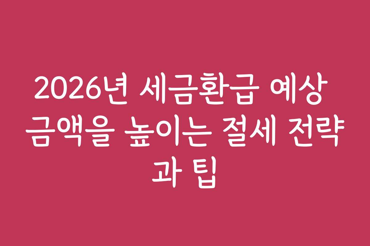 2026년 세금환급 예상 금액을 높이는 절세 전략과 팁