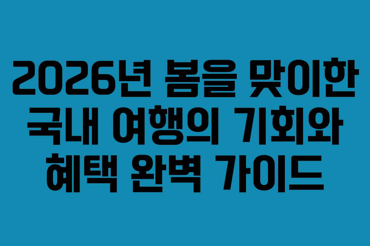2026년 봄을 맞이한 국내 여행의 기회와 혜택 완벽 가이드