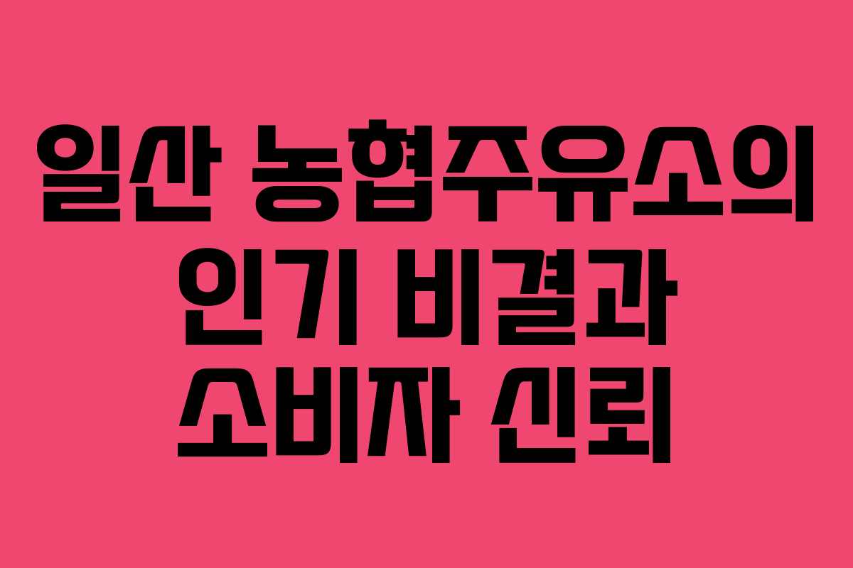 일산 농협주유소의 인기 비결과 소비자 신뢰