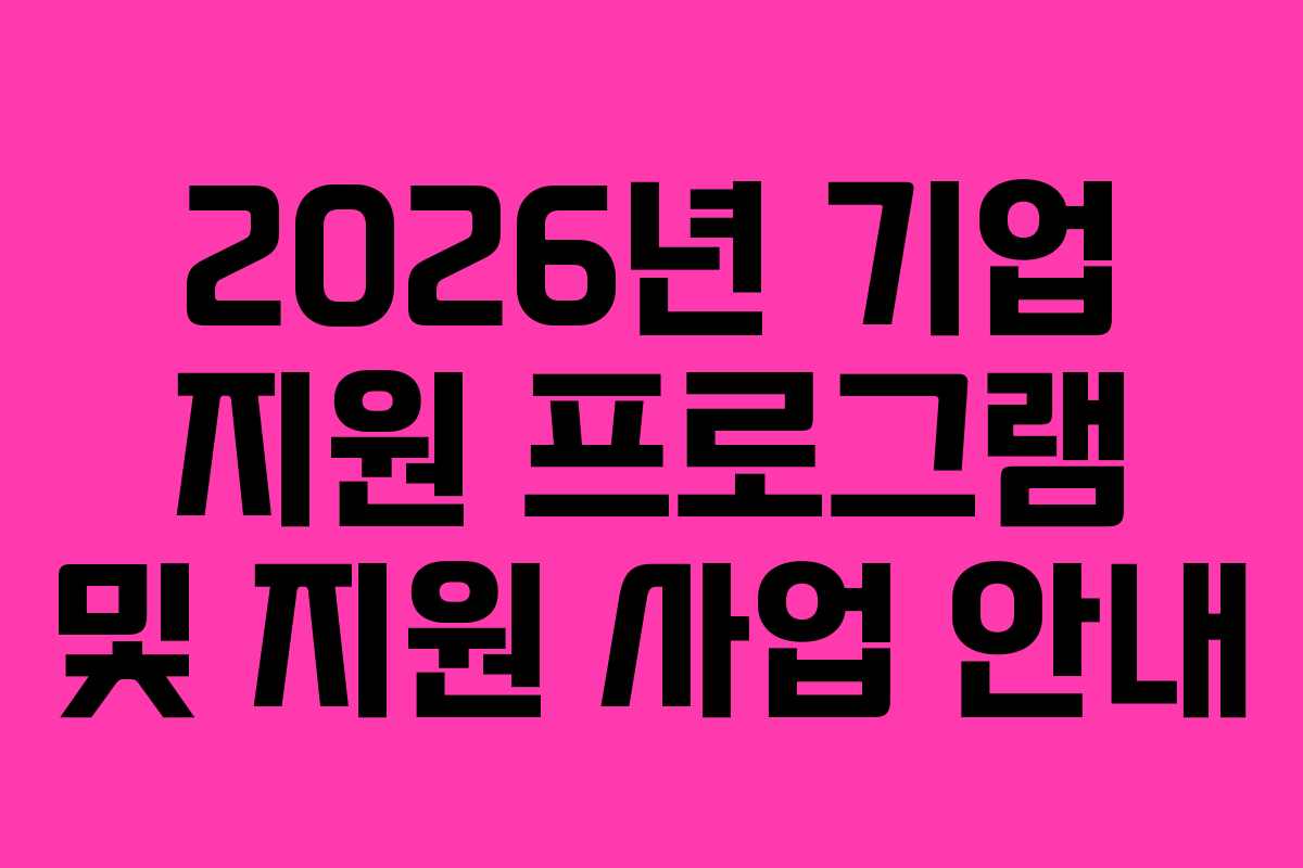 2026년 기업 지원 프로그램 및 지원 사업 안내