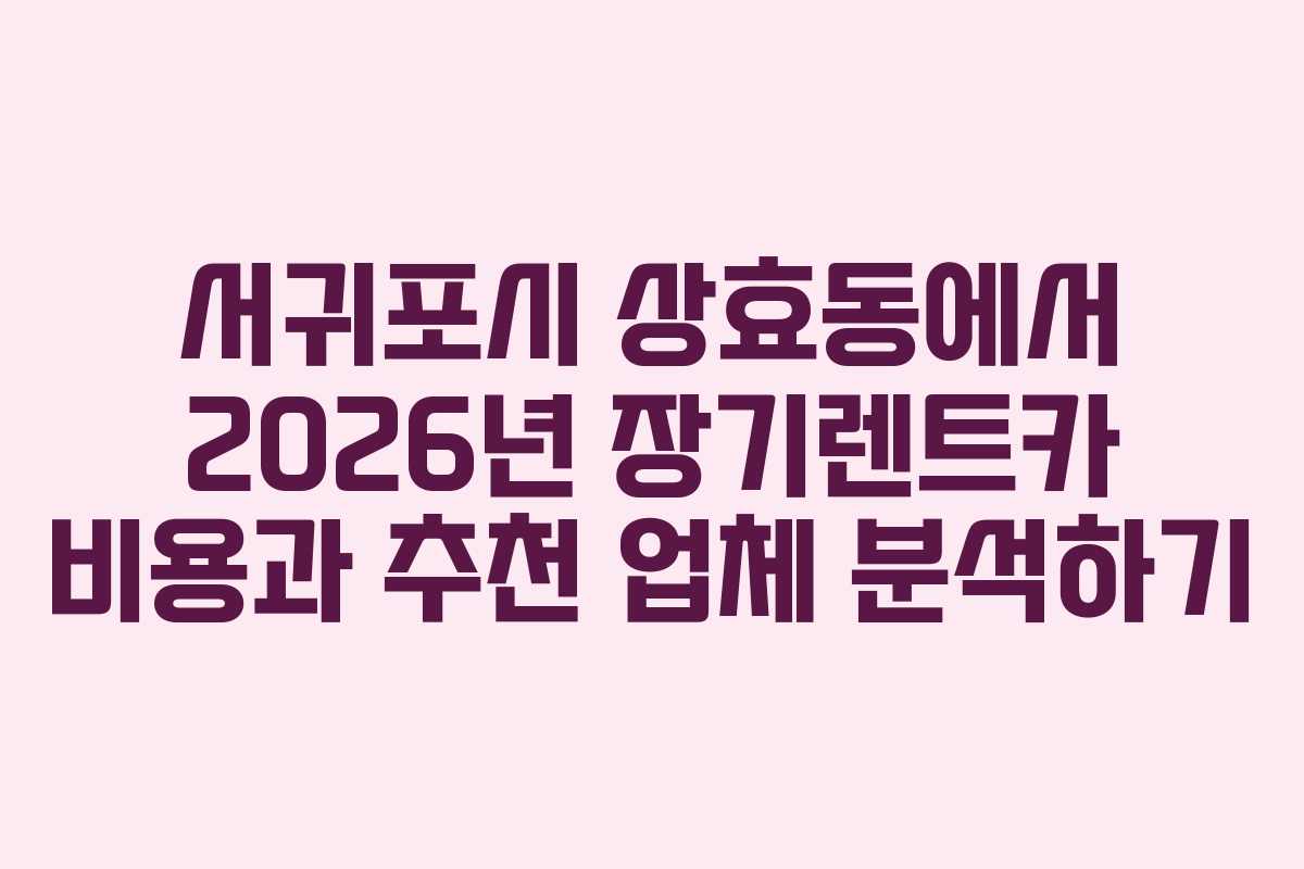 서귀포시 상효동에서 2026년 장기렌트카 비용과 추천 업체 분석하기