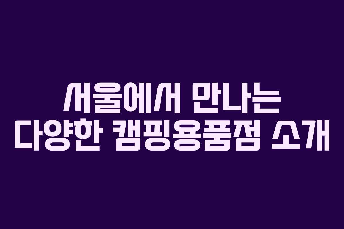 서울에서 만나는 다양한 캠핑용품점 소개