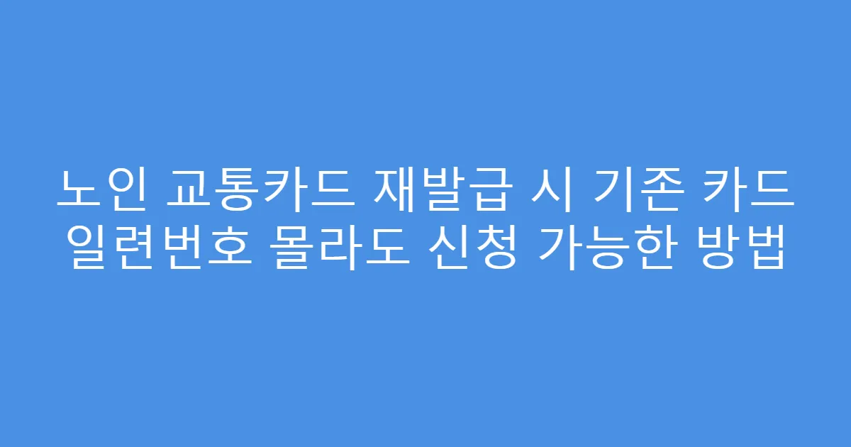 노인 교통카드 재발급 시 기존 카드 일련번호 몰라도 신청 가능한 방법