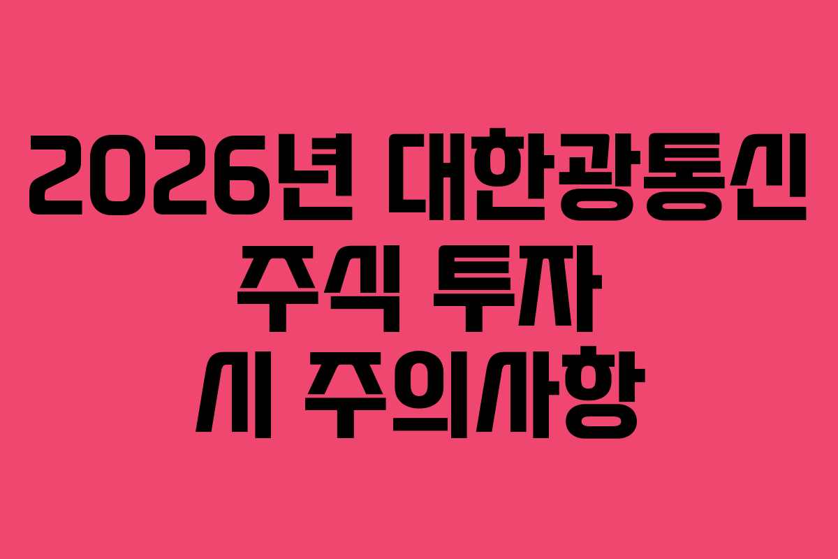 2026년 대한광통신 주식 투자 시 주의사항